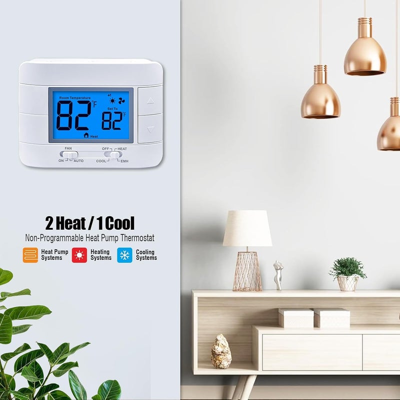 Mroinge Thermostat Non Programmable Heat Pump Thermostat for House 2H/1C, with Large LCD Display of Room Temperature and Humidity - Image 2
